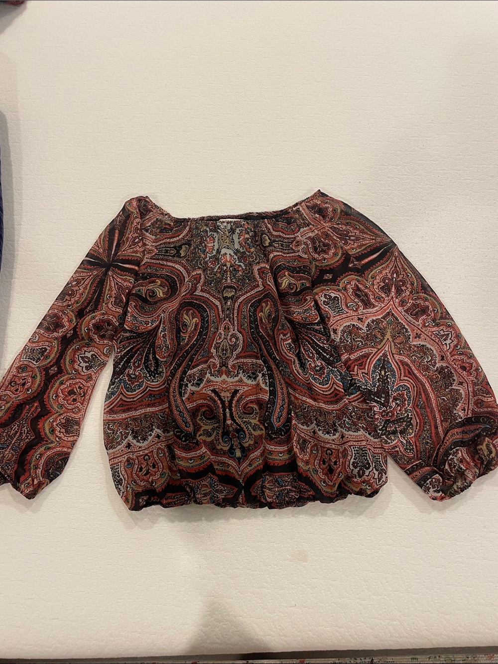 Alice + Olivia Rust Multi Paisley Off-Shoulder Blouse